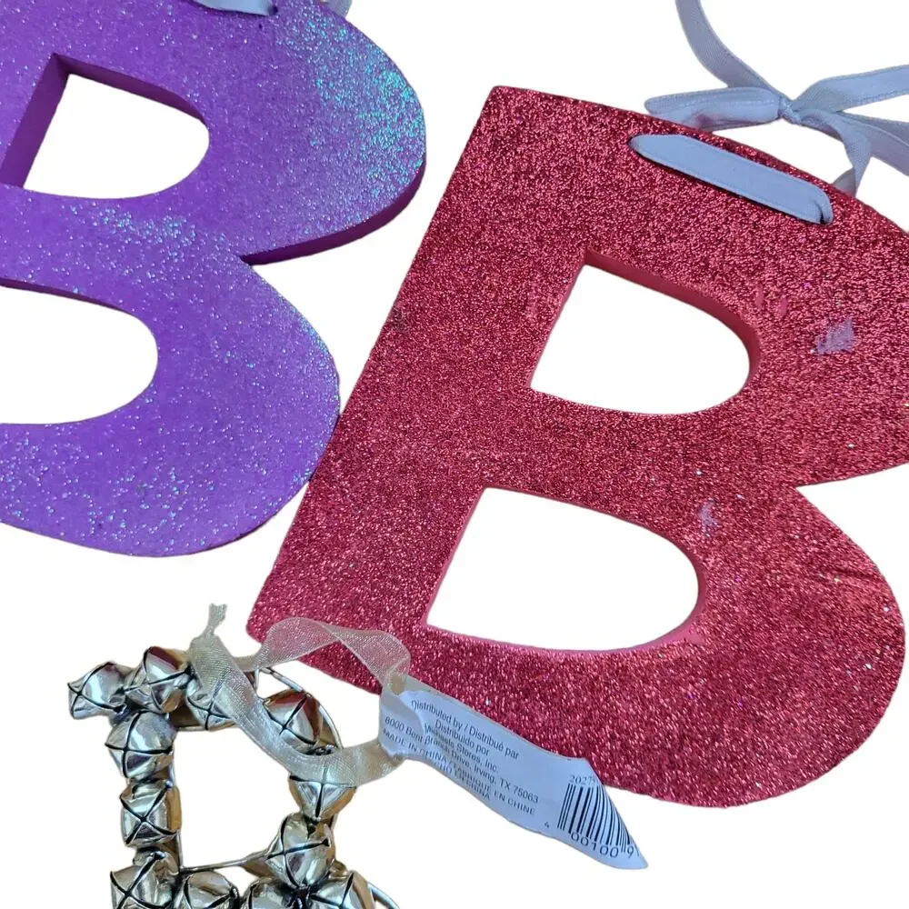 Lot of 6 B Letter Christmas Ornaments, Package Decorations